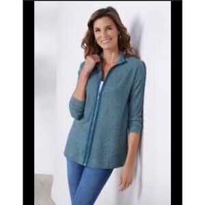 Soft Surroundings Lhami Cardigan ribbed knit full zip front M